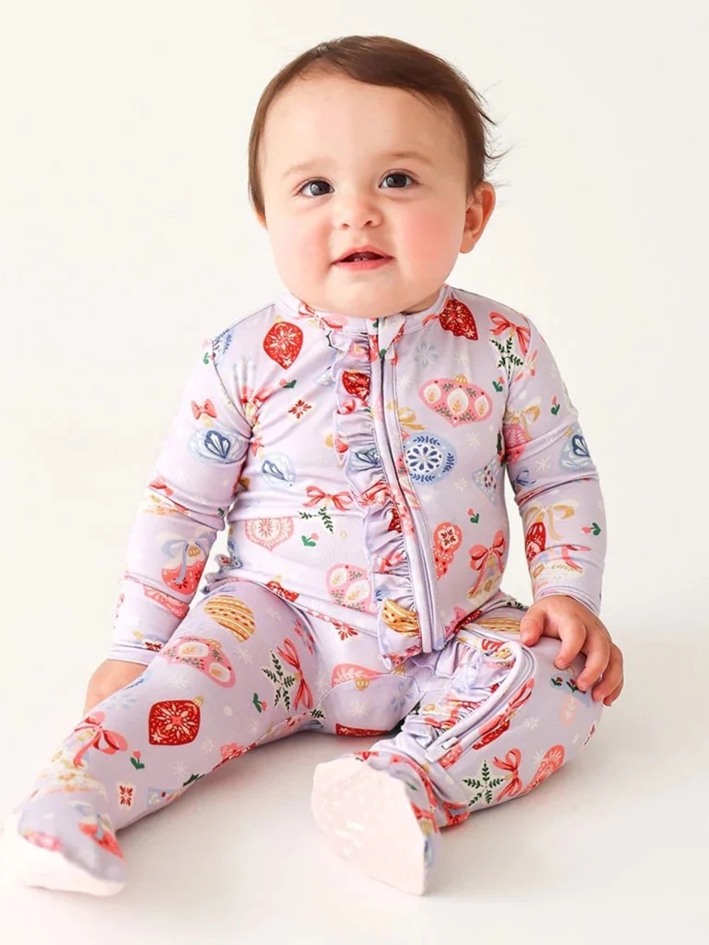 NWT Posh Peanut Holly Christmas Ornaments Ruffled Bamboo Footed Sleeper 0-3M